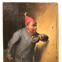 Curious Antique Oil Painting on Man in Dressing Gown About to Swat a Fly!
