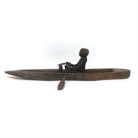 Antique Carved Folk Art Articulated Figure Rowing Long Boat