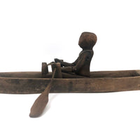 Antique Carved Folk Art Articulated Figure Rowing Long Boat
