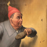 Curious Antique Oil Painting on Man in Dressing Gown About to Swat a Fly!