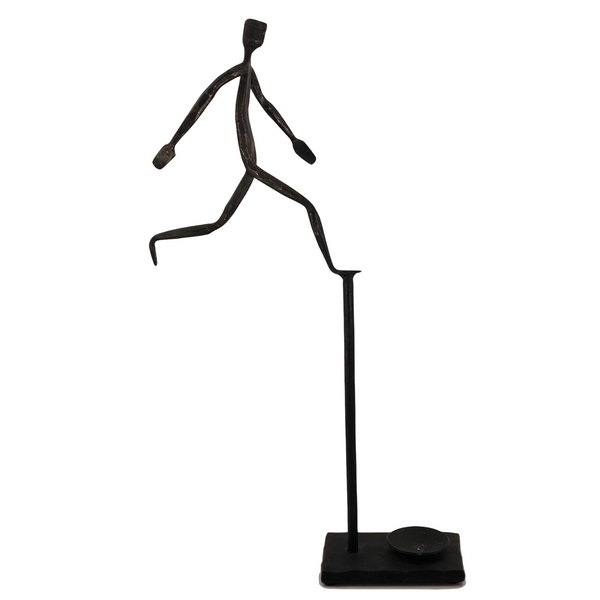 Welded Steel Sculpture of Running Man With Candle Holder