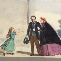Watercolor Painting of Couple and Little Girl with Open Arms