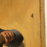 Curious Antique Oil Painting on Man in Dressing Gown About to Swat a Fly!