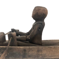 Antique Carved Folk Art Articulated Figure Rowing Long Boat