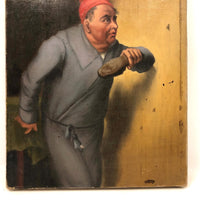 Curious Antique Oil Painting on Man in Dressing Gown About to Swat a Fly!
