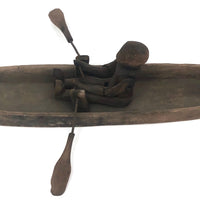 Antique Carved Folk Art Articulated Figure Rowing Long Boat