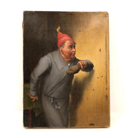 Curious Antique Oil Painting on Man in Dressing Gown About to Swat a Fly!