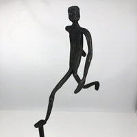 Welded Steel Sculpture of Running Man With Candle Holder