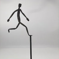Welded Steel Sculpture of Running Man With Candle Holder
