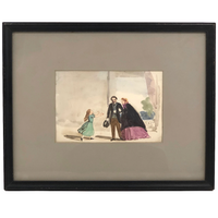 Watercolor Painting of Couple and Little Girl with Open Arms