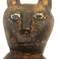 Fantastic Old Folk Art Carved Cat with Painted Eyes