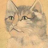 Three Soulful Cats Large Mixed Media Drawing on Paper, Framed