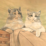 Three Soulful Cats Large Mixed Media Drawing on Paper, Framed