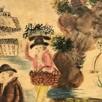 Wonderful Miniature Framed Watercolor, The Little Merchants, 1825