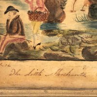 Wonderful Miniature Framed Watercolor, The Little Merchants, 1825
