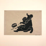 Alice Nanogak Canadian Inuit Framed Hand-printed Stonecut of Mother and Child