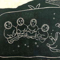 Alice Nanogak Canadian Inuit Framed Hand-printed Stonecut of Ice Fishing Scene