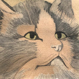 Three Soulful Cats Large Mixed Media Drawing on Paper, Framed