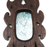 Charming Small Early Mirror in Hand-carved Frame with Homespun Fabric Backing