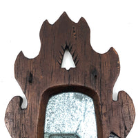 Charming Small Early Mirror in Hand-carved Frame with Homespun Fabric Backing