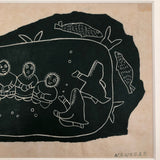 Alice Nanogak Canadian Inuit Framed Hand-printed Stonecut of Ice Fishing Scene