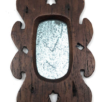 Charming Small Early Mirror in Hand-carved Frame with Homespun Fabric Backing