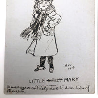Two Portraits of Mary -- Pair of 1910 Hand-drawn Pen and Ink Postcards
