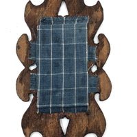 Charming Small Early Mirror in Hand-carved Frame with Homespun Fabric Backing