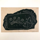 Alice Nanogak Canadian Inuit Framed Hand-printed Stonecut of Ice Fishing Scene