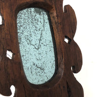 Charming Small Early Mirror in Hand-carved Frame with Homespun Fabric Backing