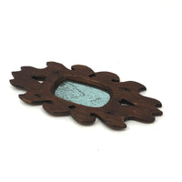 Charming Small Early Mirror in Hand-carved Frame with Homespun Fabric Backing