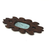 Charming Small Early Mirror in Hand-carved Frame with Homespun Fabric Backing