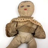 Wonderful Old Handmade Ragdoll with Embroidered Face and Crocheted Booties