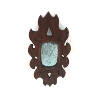 Charming Small Early Mirror in Hand-carved Frame with Homespun Fabric Backing