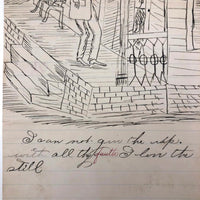 Heartbreaking "No One To Love" Antique Ink Drawing