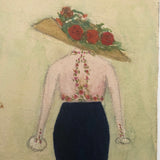 Woman with Flowered Hat Hand-painted Spanish Postcard, 1913