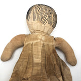 Wonderful Old Handmade Ragdoll with Embroidered Face and Crocheted Booties