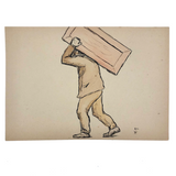 Man Carrying Crate, Paris, Alan T. White 1904 Ink and Watercolor Drawing