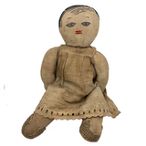 Wonderful Old Handmade Ragdoll with Embroidered Face and Crocheted Booties