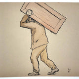 Man Carrying Crate, Paris, Alan T. White 1904 Ink and Watercolor Drawing