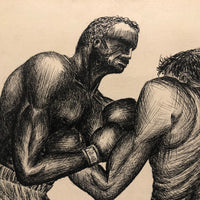 Striking R.M Truitt 1960 Ink Drawing of Two Boxers