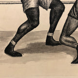 Striking R.M Truitt 1960 Ink Drawing of Two Boxers
