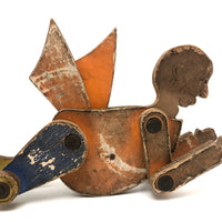 Another Jointed Wooden Man in Orange Top Coat with Wing-like Tails