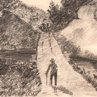 Mary E. Baldwin’s 1850 Graphite Drawing of Man Walking Path (Toward Tiny Chair!)