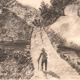 Mary E. Baldwin’s 1850 Graphite Drawing of Man Walking Path (Toward Tiny Chair!)