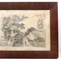 Mary E. Baldwin’s 1850 Graphite Drawing of Man Walking Path (Toward Tiny Chair!)