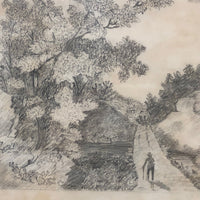 Mary E. Baldwin’s 1850 Graphite Drawing of Man Walking Path (Toward Tiny Chair!)