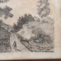 Mary E. Baldwin’s 1850 Graphite Drawing of Man Walking Path (Toward Tiny Chair!)