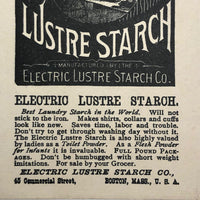 Electric Lustre Starch, Boston MA, Victorian Era Trade Card