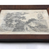 Mary E. Baldwin’s 1850 Graphite Drawing of Man Walking Path (Toward Tiny Chair!)